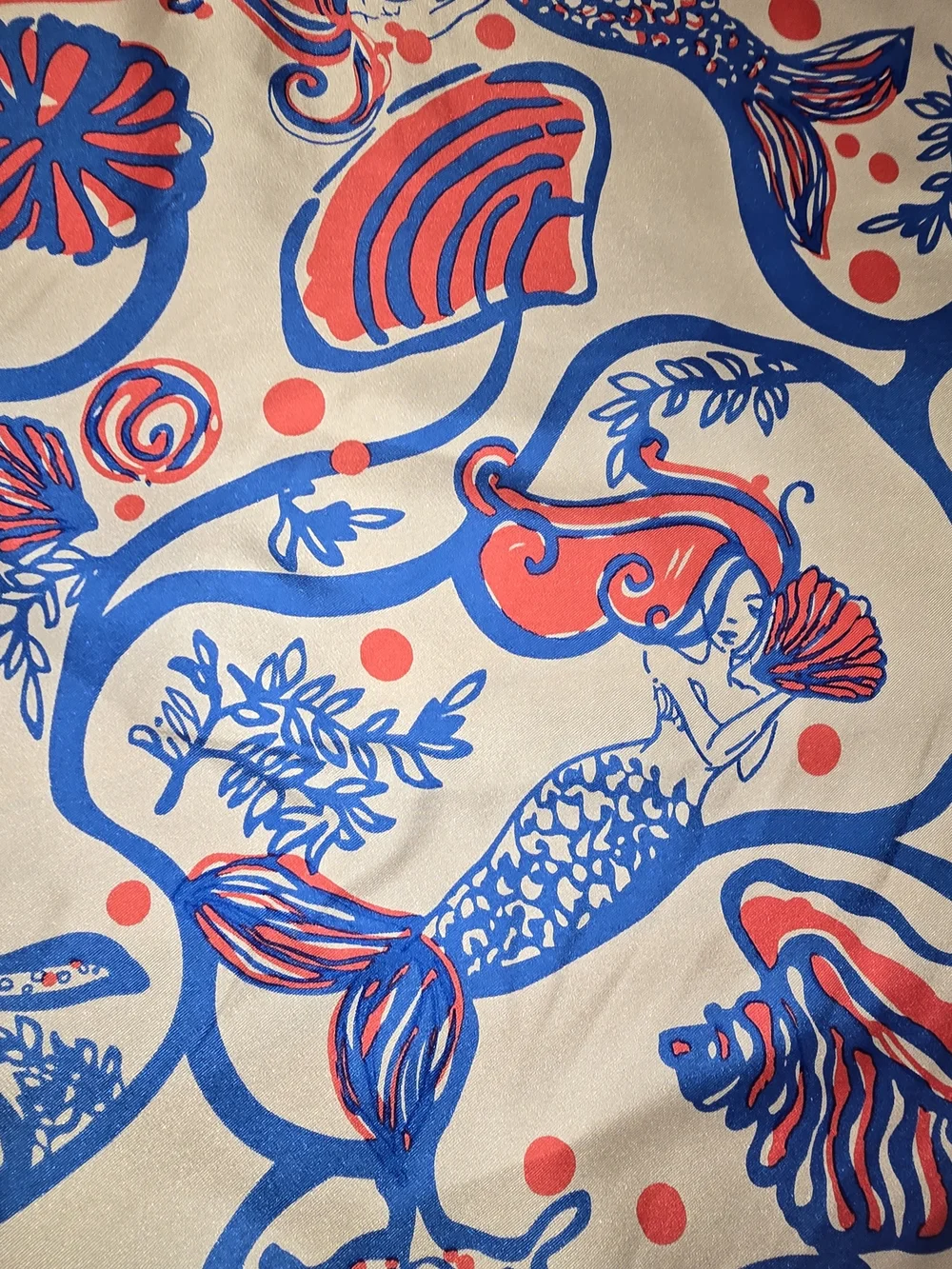 Lilly Pulitzer Blue, Coral & White Mermaid Seashell Silk Scarf